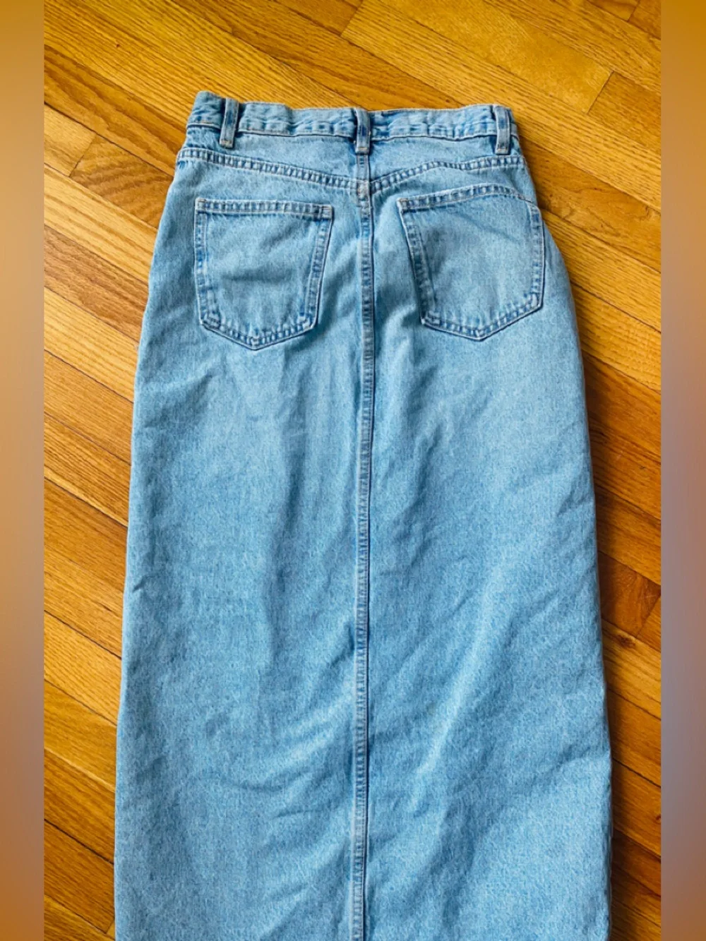 ZARA Light Blue Denim Midi Skirt with Front Slit - Picture 2 of 4